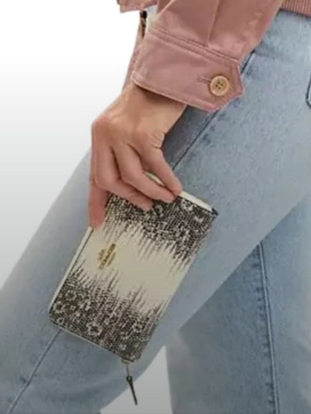 Coach-Medium ID Zip Lizard-Embossed Leather Wallet (Gold/Natural)🤍